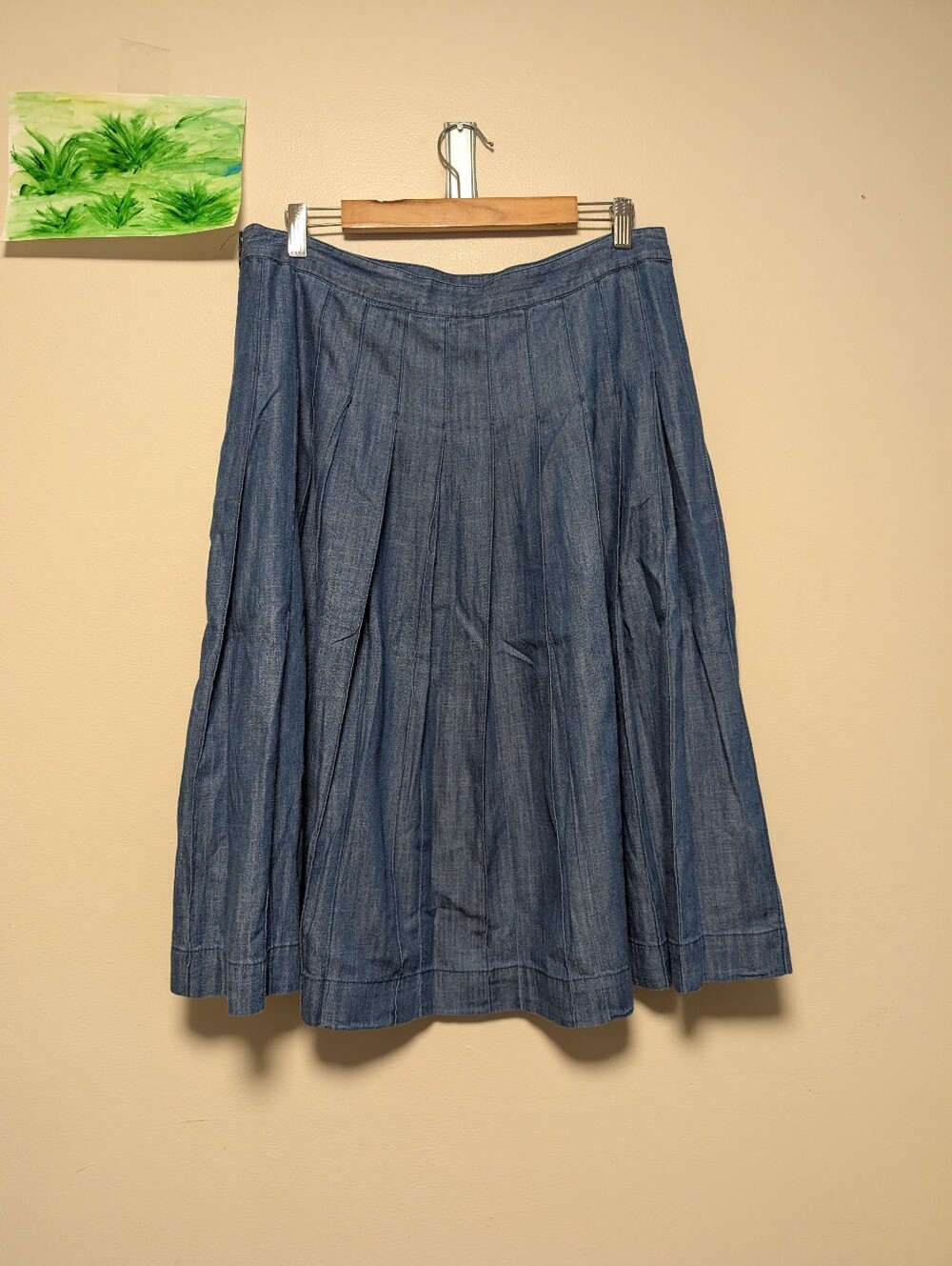 J.Crew Chambray Pleated Midi Skirt Women's Size 14 Lyocell Cotton - Picture 6 of 7